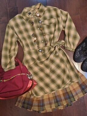 Unlabelled | Olive And Coral Plaid Faux Wrap Flannel Shirt